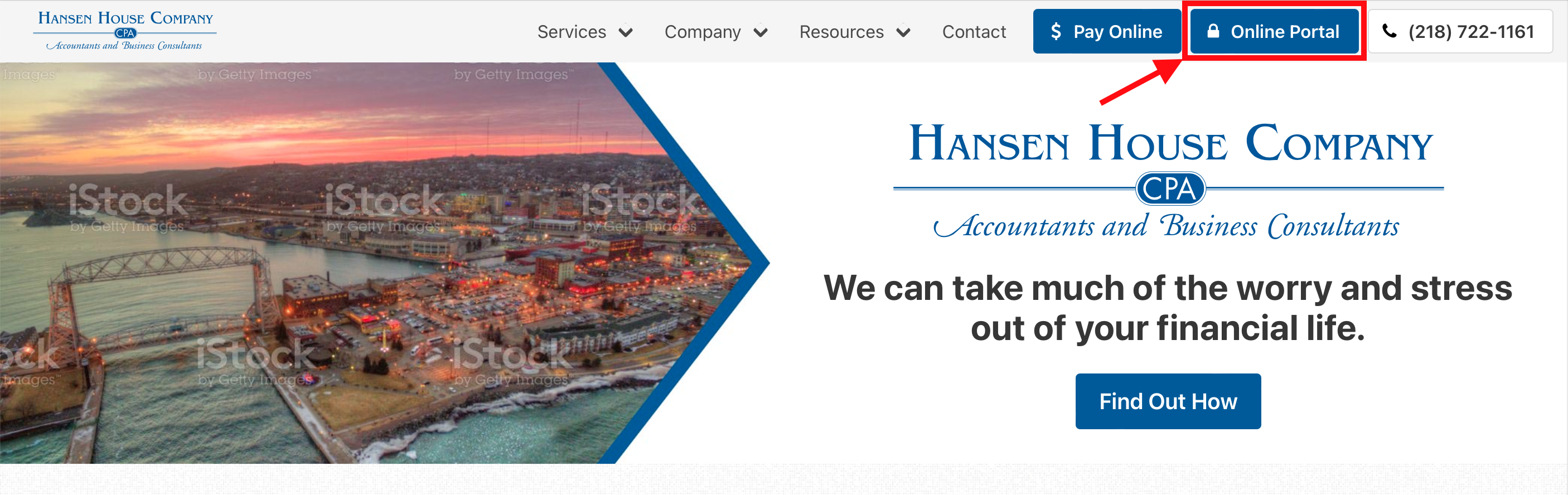 Step-by-step guide illustration for accessing the Hansen House Company online client portal.