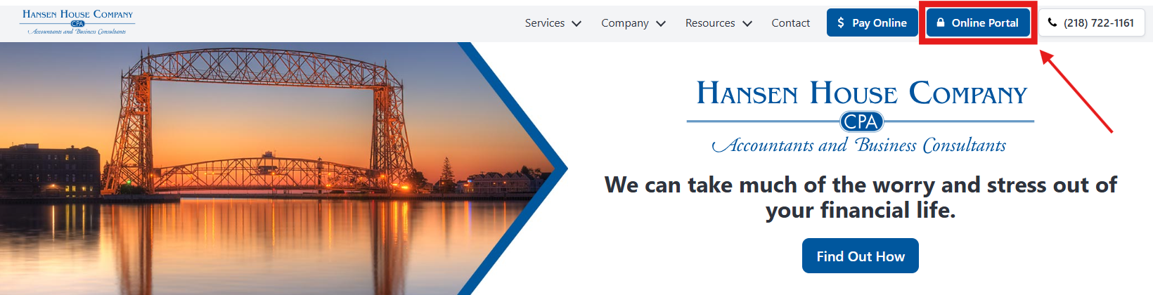 Step-by-step guide illustration for accessing the Hansen House Company online client portal.